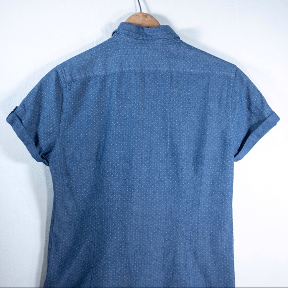 EXPRESS | denim polka dot sleeve button shirt - Picture 5 of 6